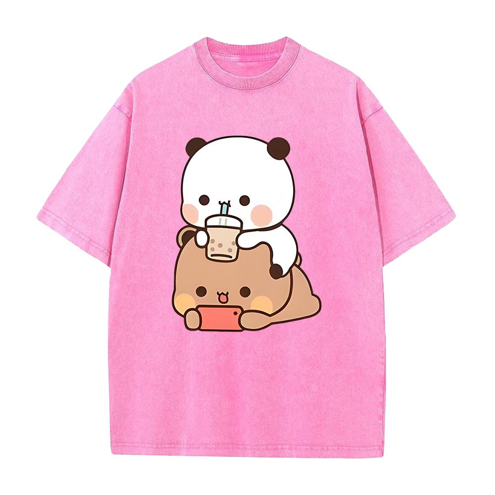 

Bubu Cartoon T Shirt Women Men Unisex Couple Tshirt Summer Short Sleeve Tshirt Clothing Washed Cotton ONeck Tee Streetwear S