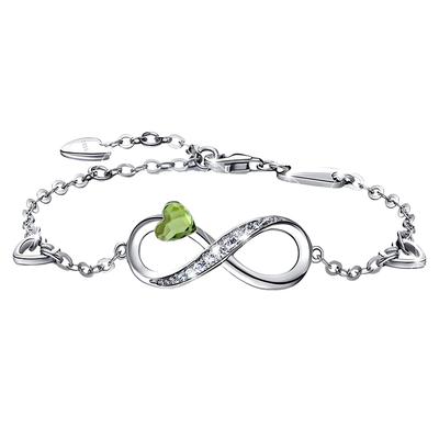 Bracelet with a Green Crystal and an Infinity Motif - 925 Silver - the Perfect Necklace for Every Woman