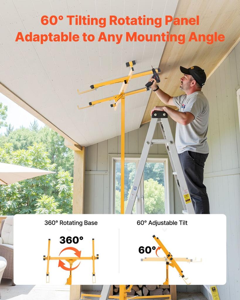 3353mm Gipskartonheber, Robuster 68 kg Sheetrock Heber mit Verstellbarem Teleskoparm, Feststellbaren Rädern, Gipskarton Heber Plattenheber Hebewerkzeuge Ideal