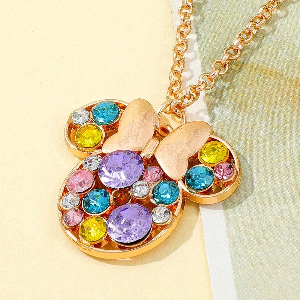 1pcs Cartoon Mickey Minnie Mouse Zircon Pendant Necklace Women Girls Cute Accessories Mickey Necklace Christmas Gift