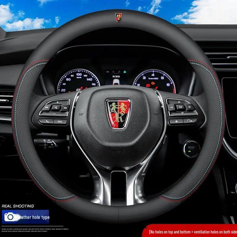 Genuine Leather Ultra-thin Breathable Anti-slip Steering Wheel Cover for All Seasons