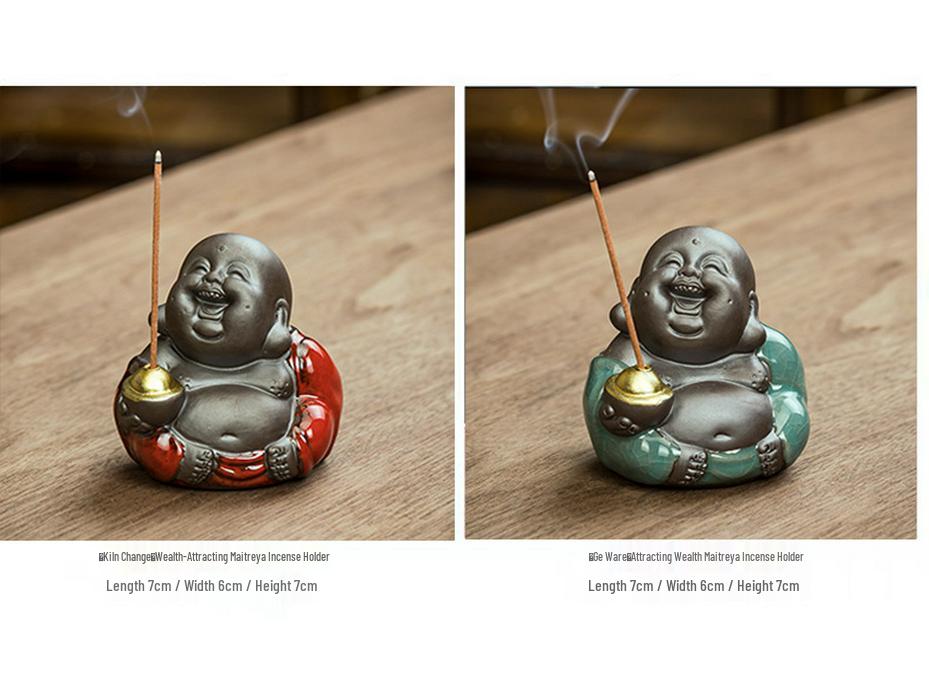 Ceramic Maitreya Buddha Tea Pet & Incense Holder Ornament