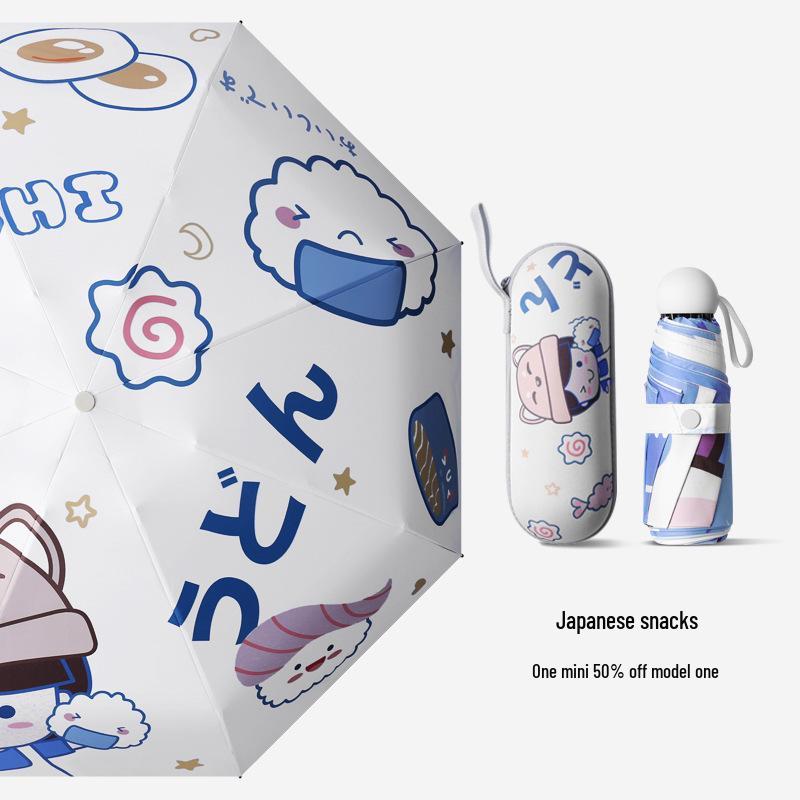 Cartoon Mini Sun & Rain Five-Fold Umbrella for Women - Portable, Sunscreen, and Dual-Use