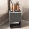 Wall-Mounted Countertop Knife Holder with Drip Tray Space-Saving Carbon Steel Plastic Rack for Kitchen Knives No-Drill Installation Anti-Slip