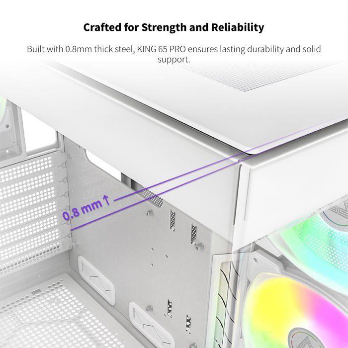 Boîtier pc de gaming - montech - king 65 pro - double chambre - panneaux en verre - 3 ventilateurs argb