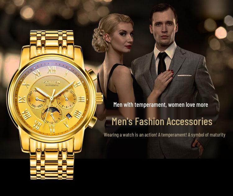 SOLLEN Solon Men's Automatic Scratch-Resistant Steel Band Watch - Fashion Business Design