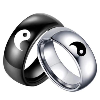 Männer Frauen Yin Yang Zeichen Band Mode Titan Stahl Ring Liebhaber Paar Schmuck