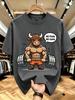 Unisex O Neck Tee Fitness Bull Slogan Graphic Print Cotton Short Sleeve Loose Summer Breathable Daily Casual Basic Wear Top