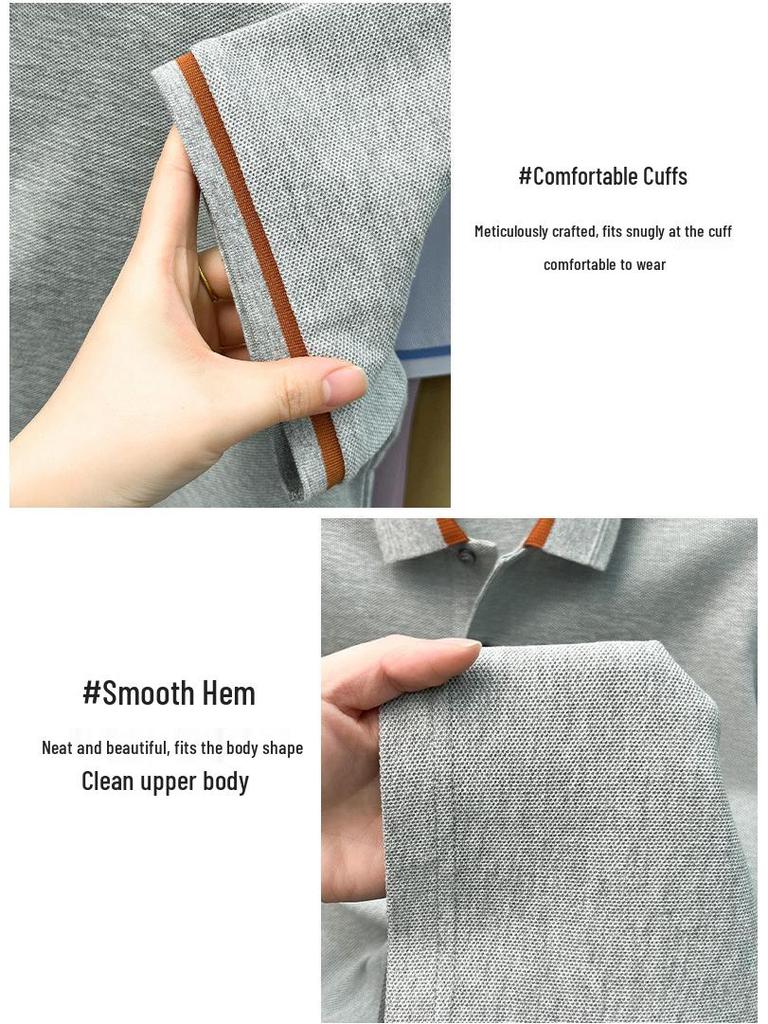 Men's Breathable Cotton Polo Shirt: Short Sleeve, Skin-Friendly, Light Business Casual, Lapel T-shirt, Versatile Base Layer Top.