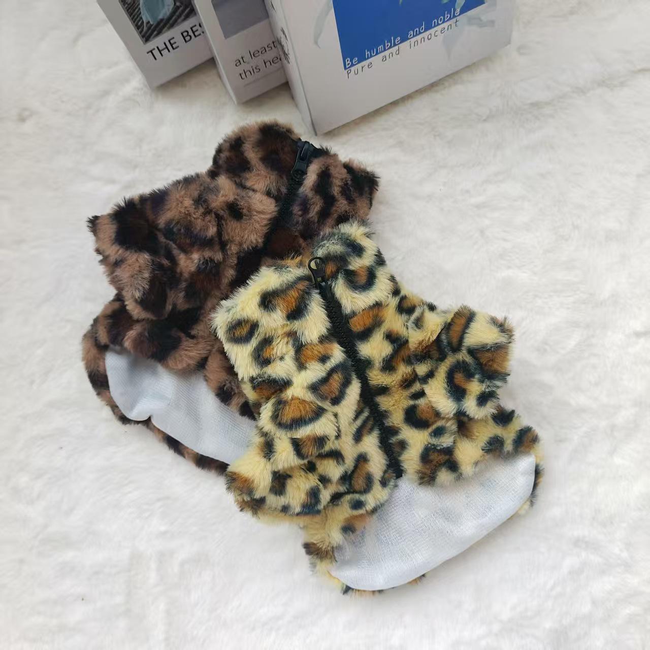 

Пальто с леопардовым принтом на флисовой подкладке для маленьких и средних собак породы бишон-померанский шпиц S Chest 35cm, for 3-4 lbs