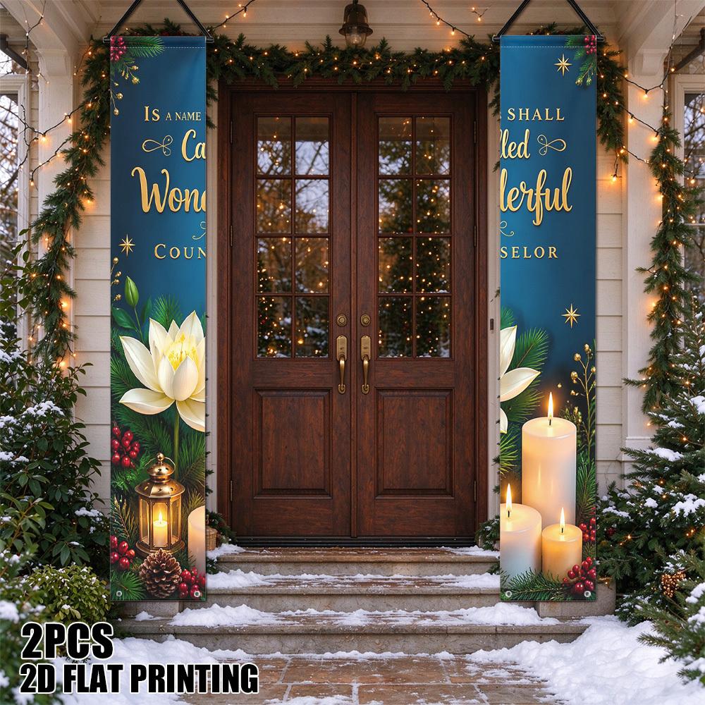 2D Flat, 2pcs Chinese New Year/Christmas Couplet Banners Suitable for Porch Door Frame Decoration, Traditional Chinese Blessing Signs with Double-Side