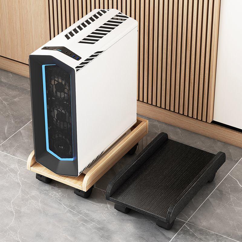 Movable Wooden Desktop Computer Chassis Tray with Wheels for Under-Desk Storage