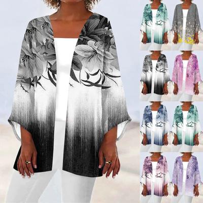 Women's Casual Fashion Retro Printed Lightweight Medium Length Jacket Cardigan