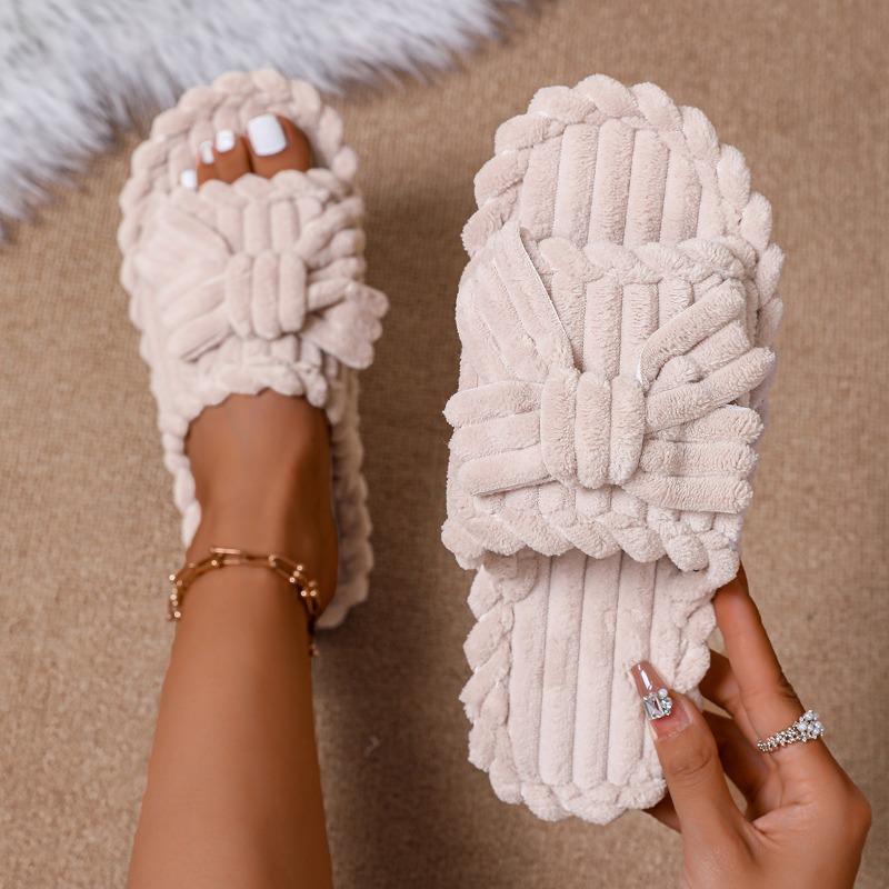 Fashion 2025 NEW Winter Women Cross Strap House Slippers Ladies Soft Concise Slides Females Home Solid Color Plush Flat Shoes