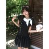 Thousand Gold Wind Bow Polka Dot Dress Women's Summer Retro Small Man Waist and Thin Temperament Fluffy Short Skirt