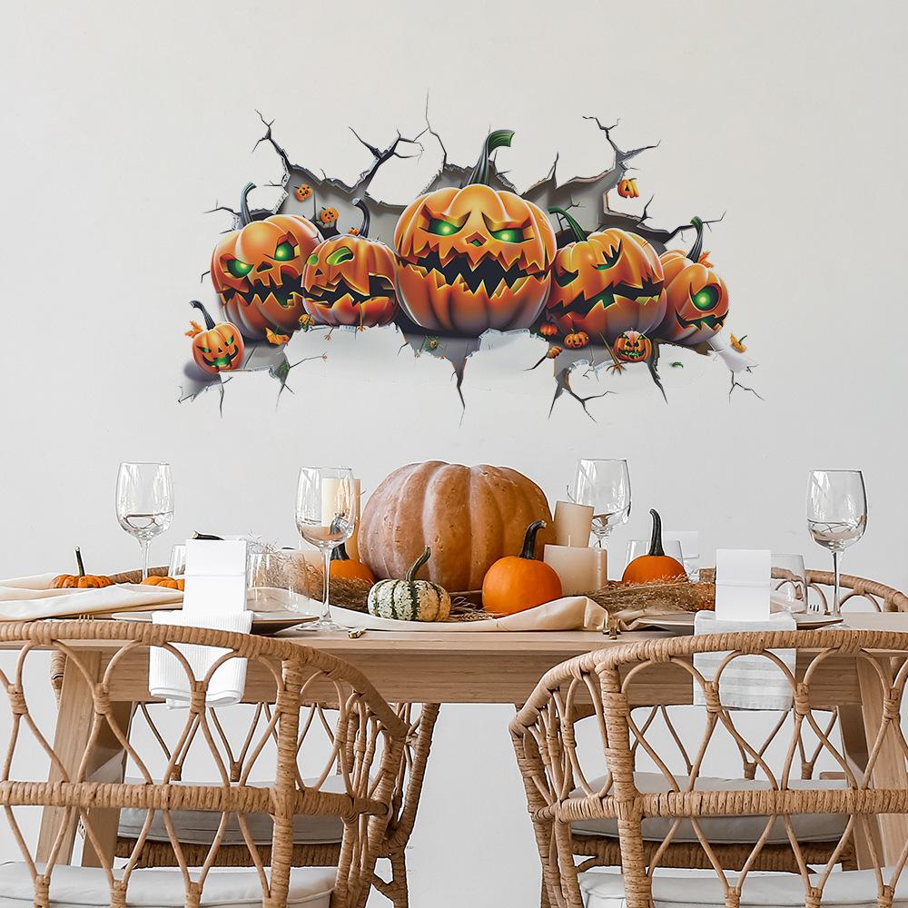 Fun-g16 Halloween Broken Wall Pumpkin Bedroom Living Room Wall Decoration Wall Stickers Self-adhesive