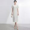 Elegant Women's Plus Size Pear Shape Summer Dress - Loose Fit, Round Neck, Short Sleeve, Slimming Miyake Style