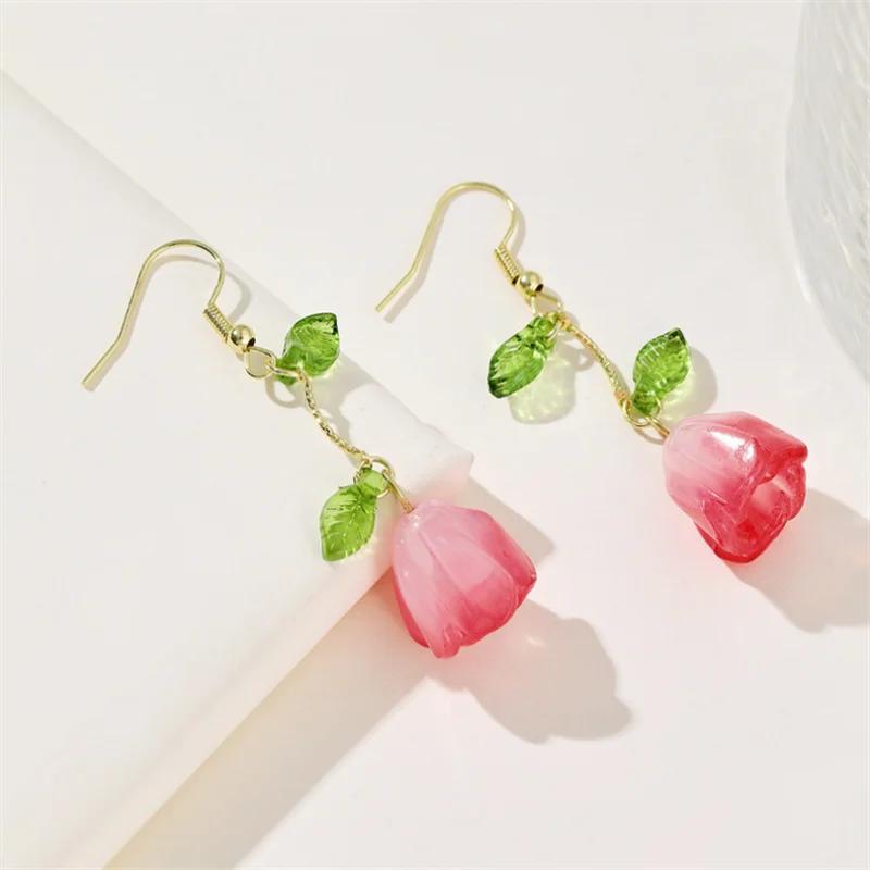 New Fashion leaf Tulip Dangle Earrings for Women Girl Gift Sweet Jewelry Wholesale