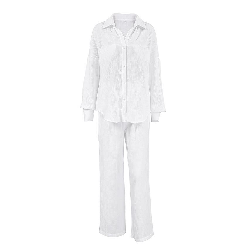Pigiama da donna in mussola di cotone a maniche lunghe, set da 2 pezzi, indumenti da notte, tuta casual da donna, indumenti da notte primaverili, tuta da casa