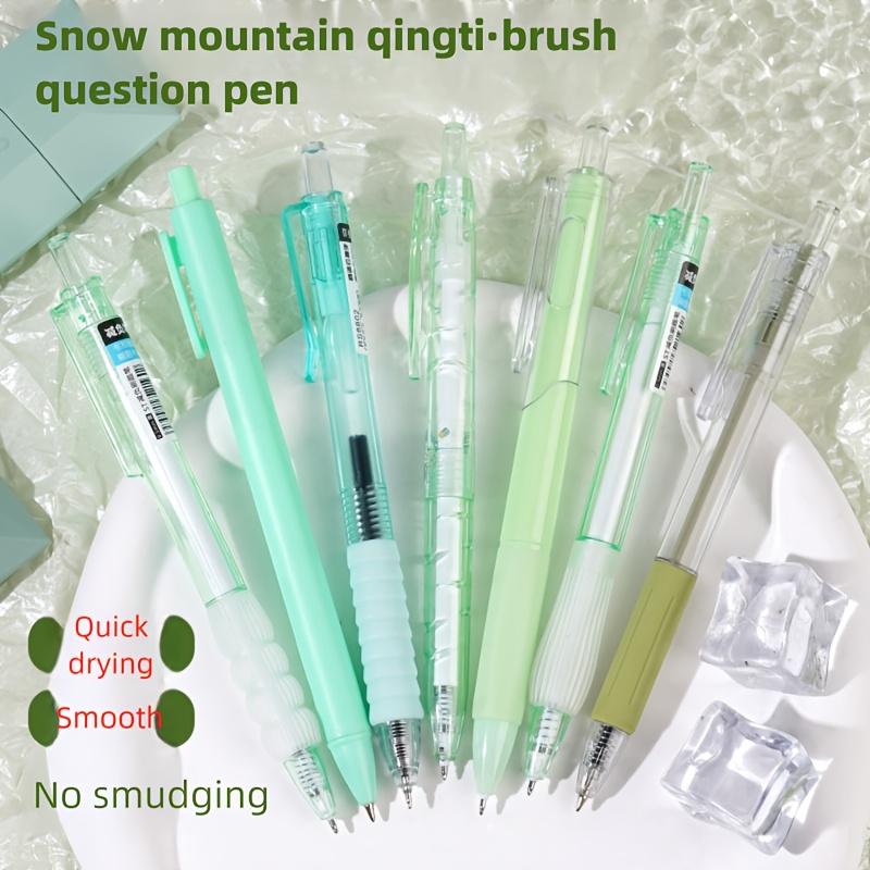 

7Pcs Green Series Push-Button Neutral Pen, Quick-Drying Smooth Writing Black Ink High Appearance Themed Study 0.5mm Signature black