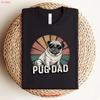 Pug Dad T Shirt Cool Dog Fathers Day Retro Style Lover Funny Present Vintage Washed Homme Graphic Slightly Breathable Casual