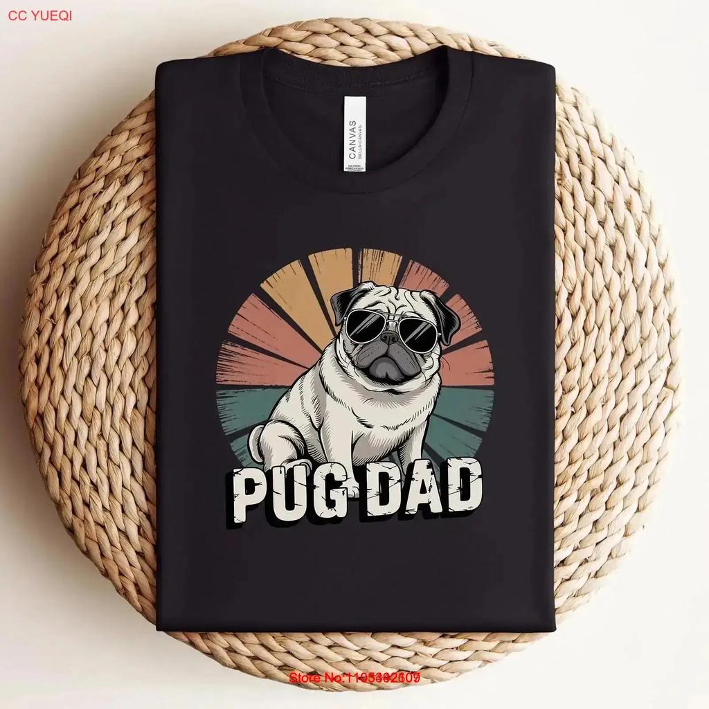 Pug Dad T Shirt Cool Dog Fathers Day Retro Style Lover Funny Present Vintage Washed Homme Graphic Slightly Breathable Casual