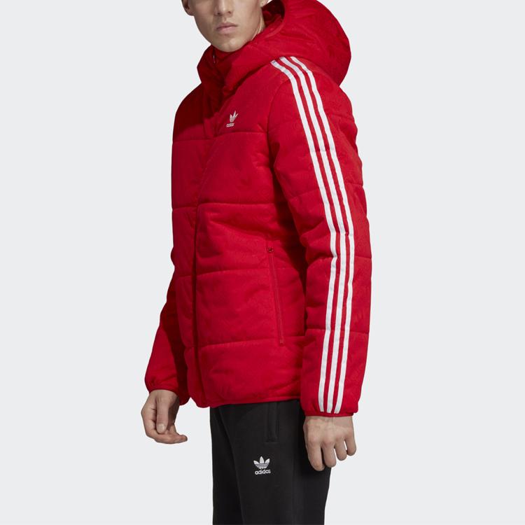 Adidas Originals Trefoil Three-Stripe Warm Sports Hooded Cotton Jacket Winter Edition Men Outerwear Crimson ED5831