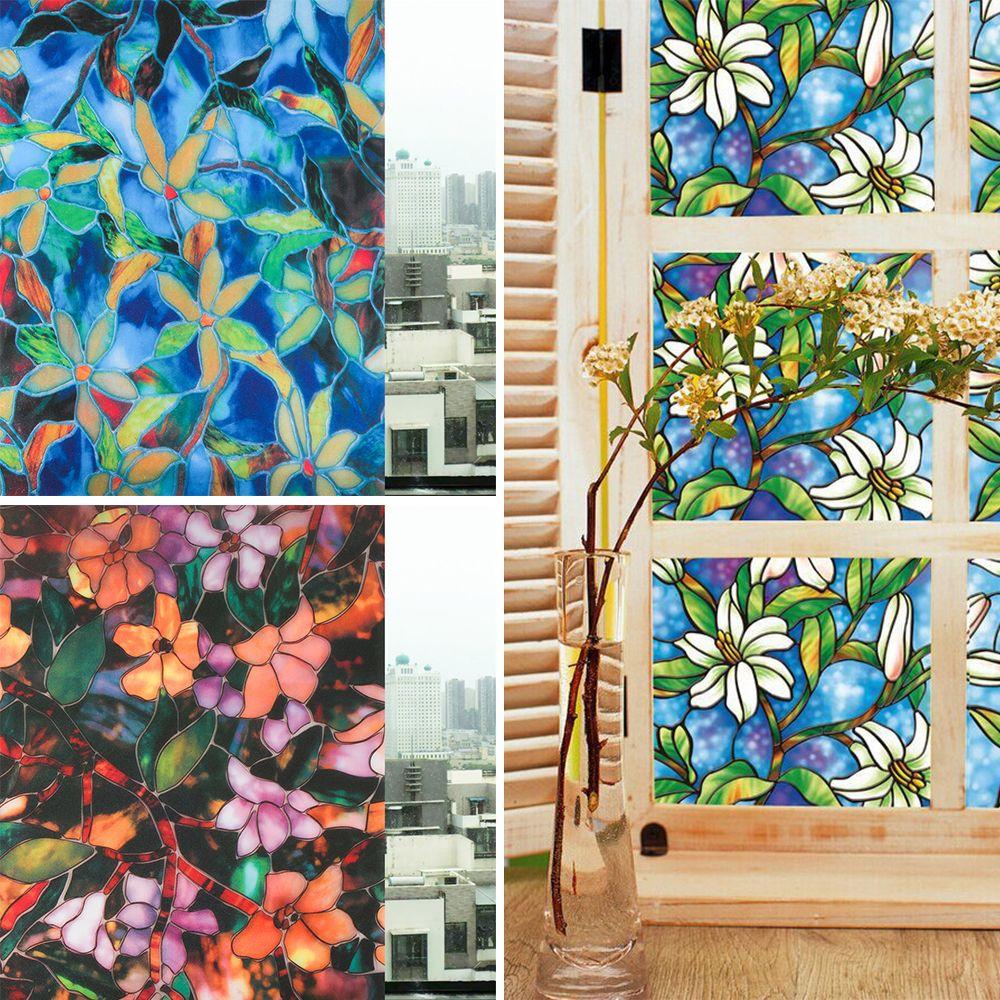 Flower Frosted Window Film Static Cling Stained Glass Sticker Privacy Home Decor Flower Frosted Window Film Static Cling Stained Glass Sticker Privacy Home Decor