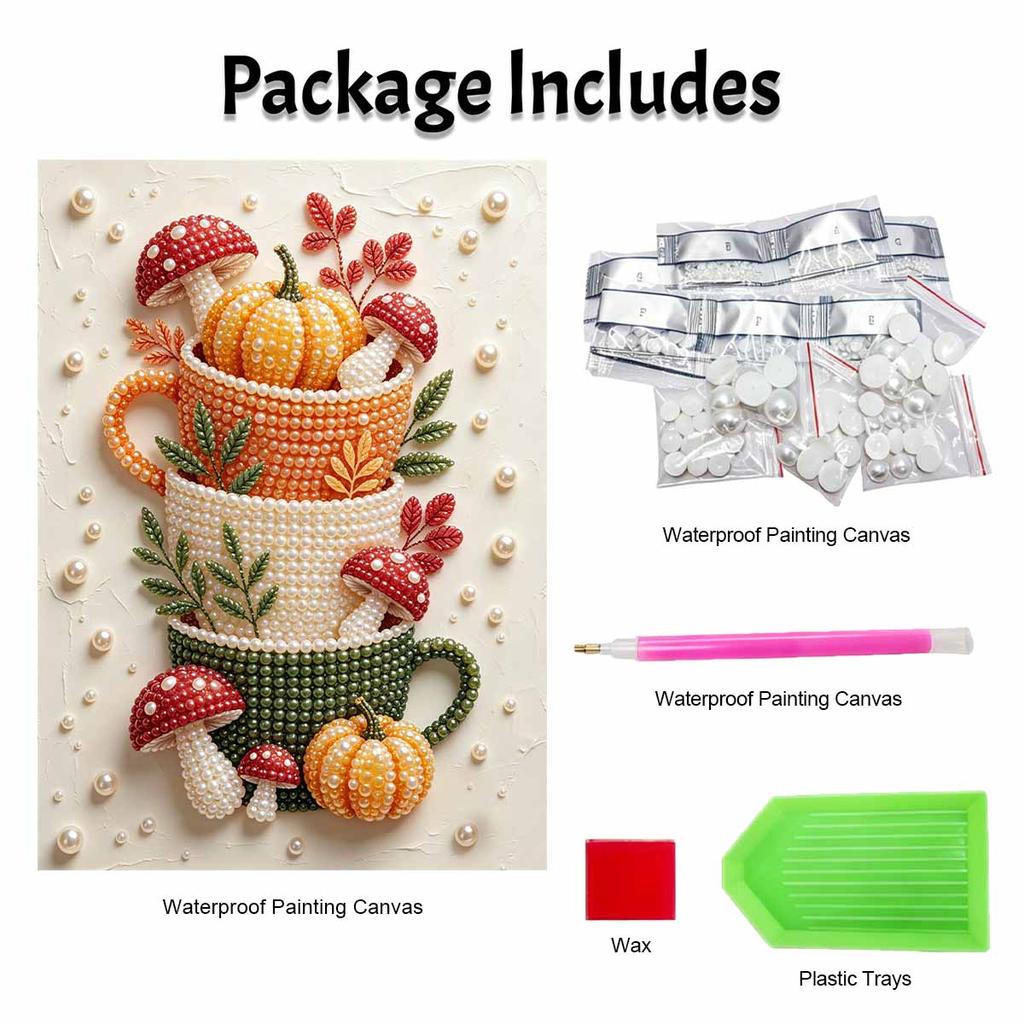 Herbstkürbis Pilz Tasse Rahmenloses Perlenmalerei-Set 3D Perlen Leinwand Kunst Romantische Wohnwanddekoration Basteln DIY Handgemacht Thanksgiving Dekoration