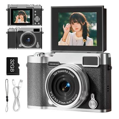 180-degree Rotating Displayfront Rear Cameras Digital Camera Selfie Toy Retro Kids 48 Million Pixels 1080P Video Recording 32GB Card Included Music