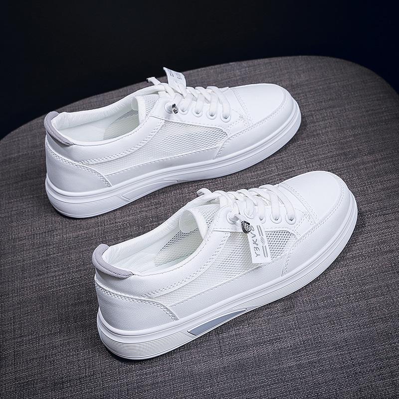 2025 Summer Women's Mesh Breathable Casual Sneakers - Korean Style, Non-slip, Fashionable Soft Sole, White.