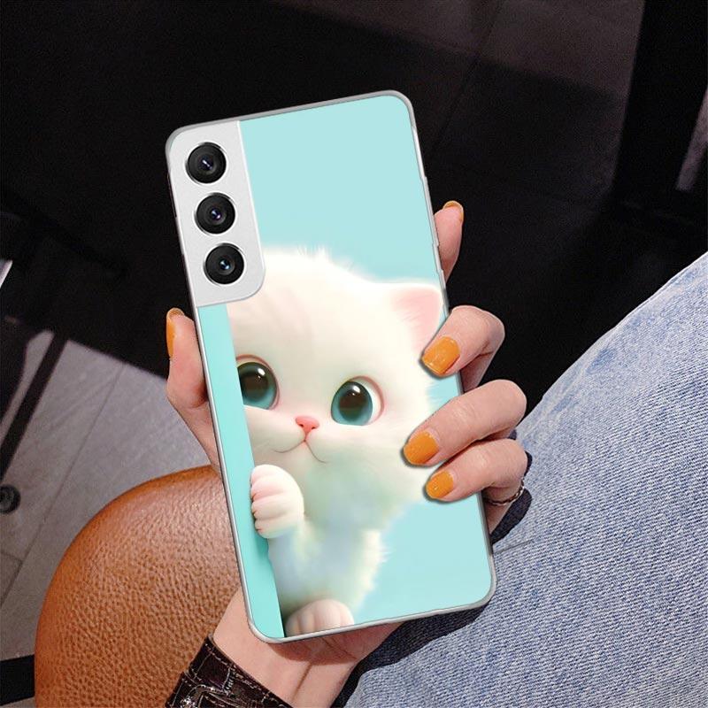 Cat Cute Kitten Cartoon Phone Case For Samsung Galaxy S24 S25 Edge S26 Ultra S23 S22 S21 Plus S20 FE + Personalized Print Cover