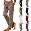 Women's Casual High Waist Straight Leg Pants with Pockets and Side Slit Hem