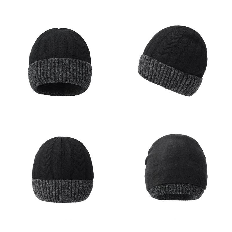 Winter Two-Color Stitching Wool Cap Men Warm Ear Protection Knitted Cap
