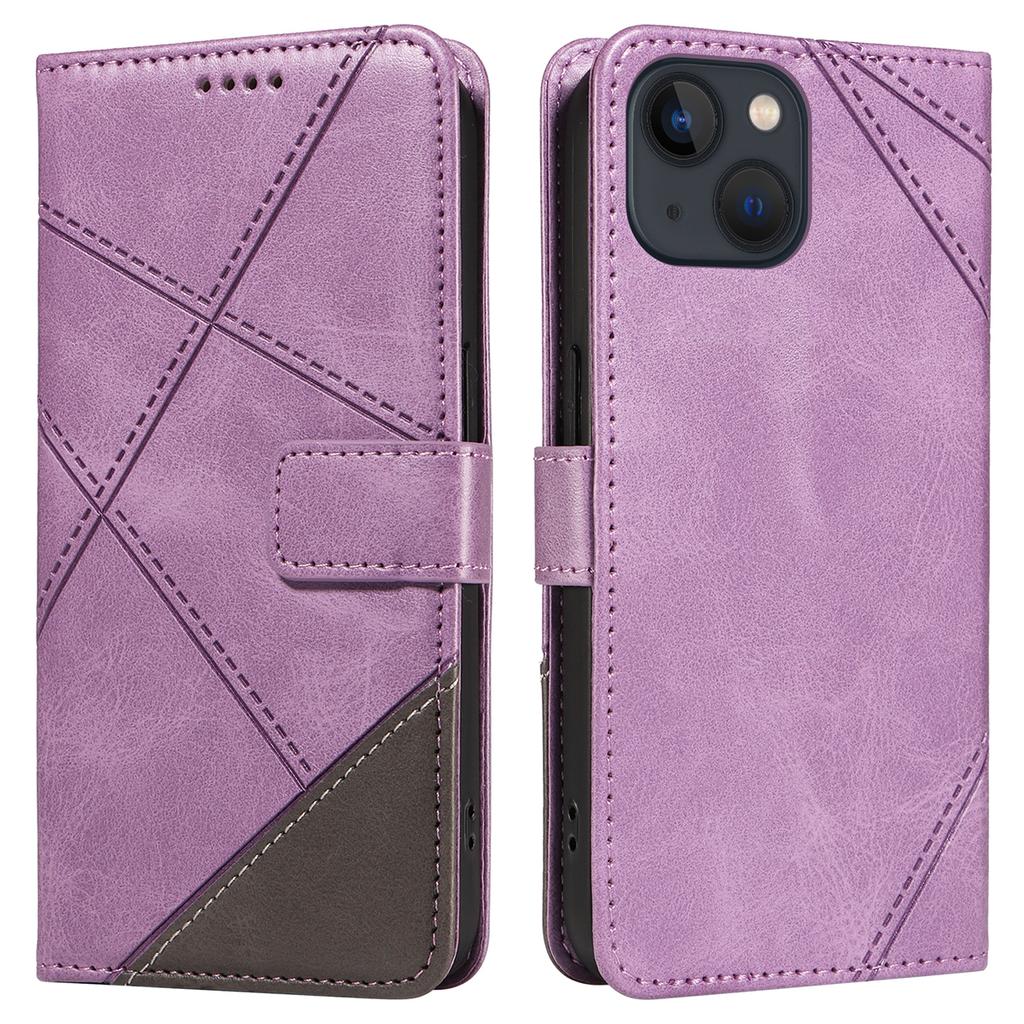 For iPhone 14 Case Wallet Geometric PU Leather Phone Cover Calf Texture
