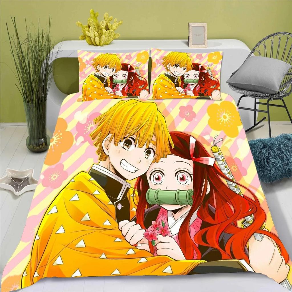 Demon Slayer Kimetsu No Yaiba Cartoon Quilt Cover Printed Breathable Bedding Custom Home Baby Bedroom Comforter Boys