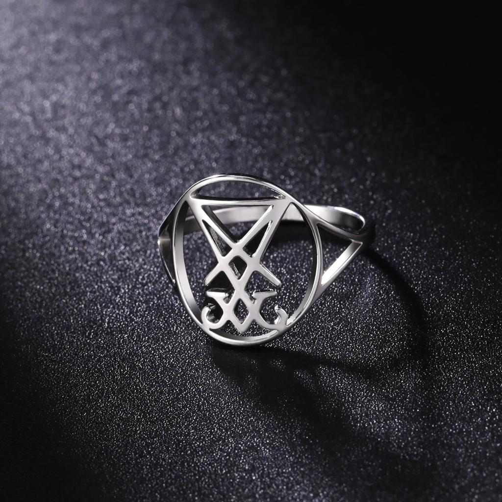 Anelli Gotici in Acciaio Inossidabile con Sigillo di Lucifero Amuleto Satanico Simbolo Demone Diavolo Anello di Satana Gioielli Religiosi Regalo per Festival