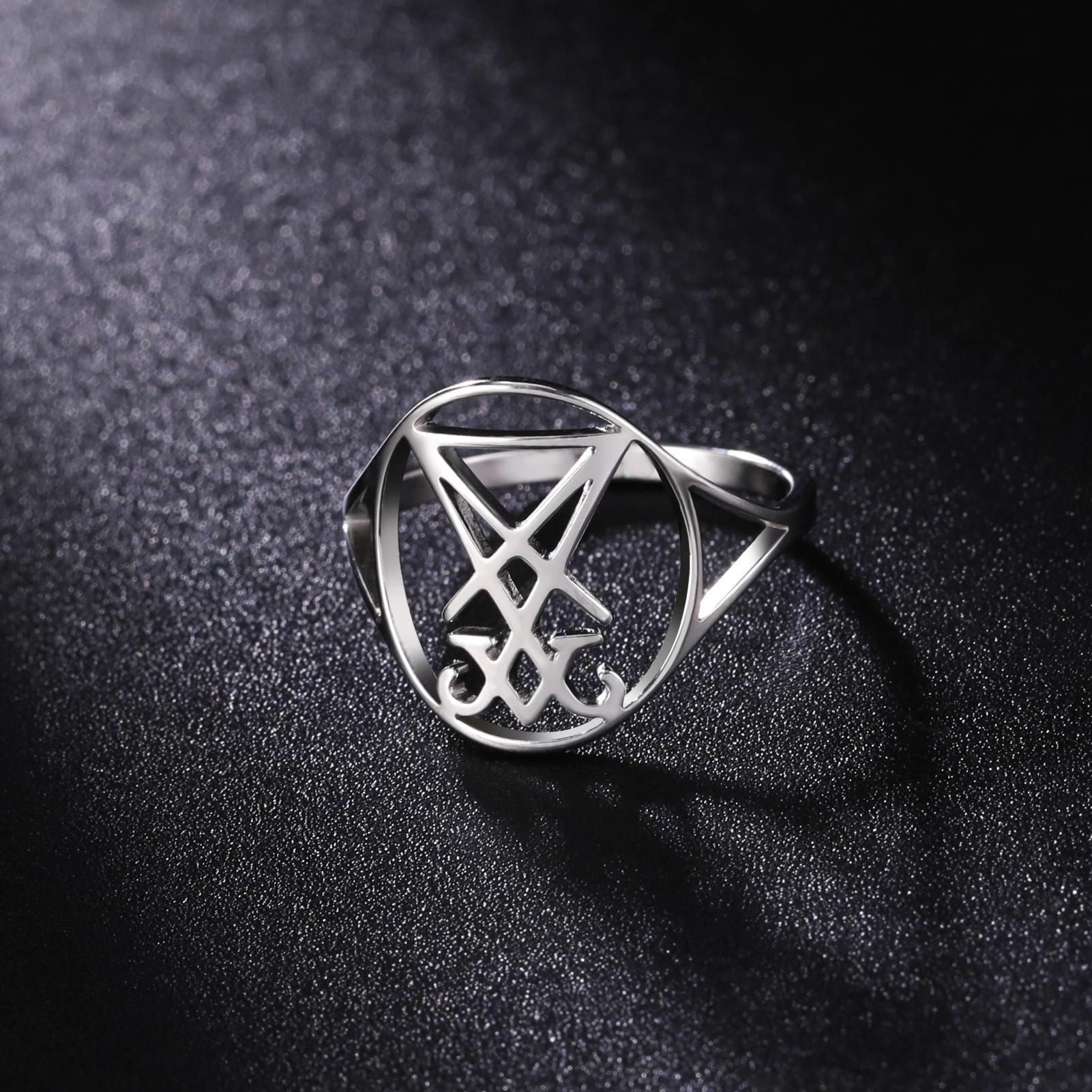 

Gothic Stainless Steel Sigil of Lucifer Rings Satanic Amulet Demon Devil Symbol Satan Ring Religious Jewelry Festival Gift 11