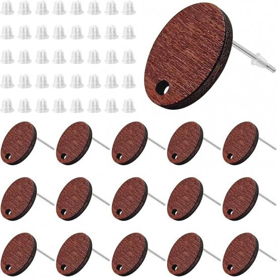 Oubaka 60pcs Wooden Earrings Posts for Jewelry Making Wood Earring Findings Wood Stud Earring Findings Trapezoid Wood Earring Studs with 100pcs Ear