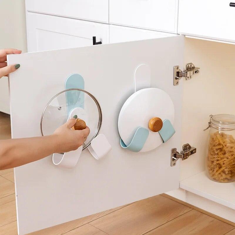 1 PCs Pot Lid Holder Adjustable Wall-Mounted Home Kitchen Storage Organizer Rotatable Hooks Pan Cover Rack