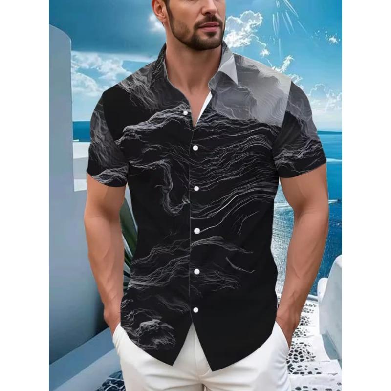 Camicia da Uomo Hawaiian Lily con Stampa Floreale Tropicale, Manica Corta, Bottoni