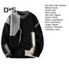 Autumn Winter Men Sweater Color Blocking Slicing Design Round Neck Loose Knitted Pullover Thick Warm Bottoming Sweater Casual Wear Work Dating Sweater