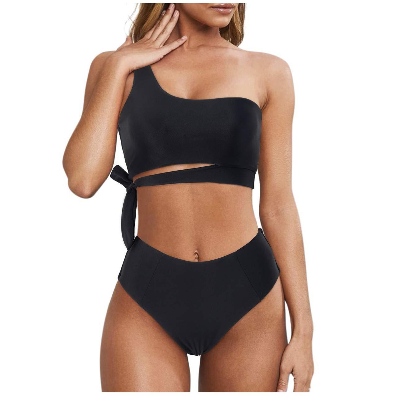 Women s One Shoulder Strappy Leopard Print Bikini Separate Swimsuit  Swimsuit M