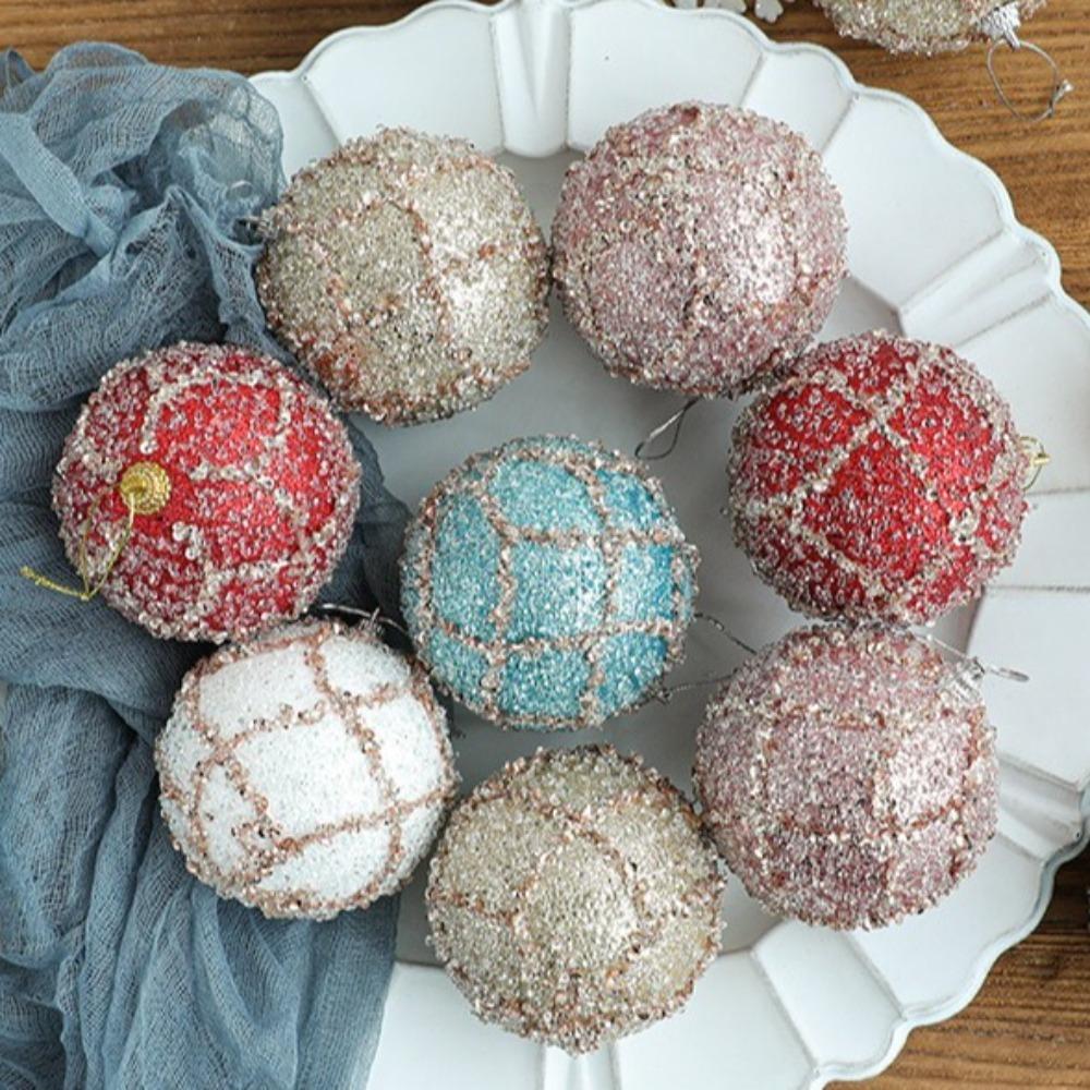 Glitter Pink Gold Christmas Balls Ornaments Foam Party Decor Striped Balls New Year Decor