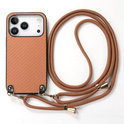 Crossbody Fiber Patterned Wallet Case For iPhone 17 Pro Max 16 Plus 15 14 13 12 16E Long Lanyard Bag Shoulder Strap Back Cover