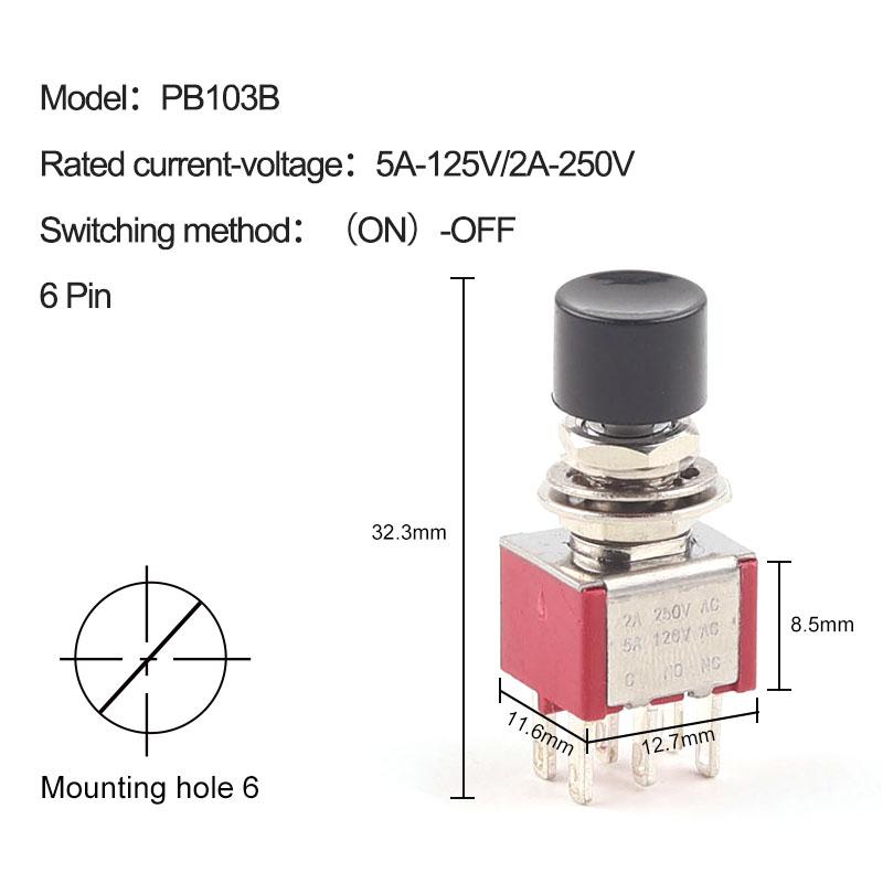 5 Stücke 3Pin 6Pin C-NO-NC 6mm Mini Momentary Automatische rückkehr Push Button Schalter (EIN)-AUS 5A125V/2A250V Kippschalter