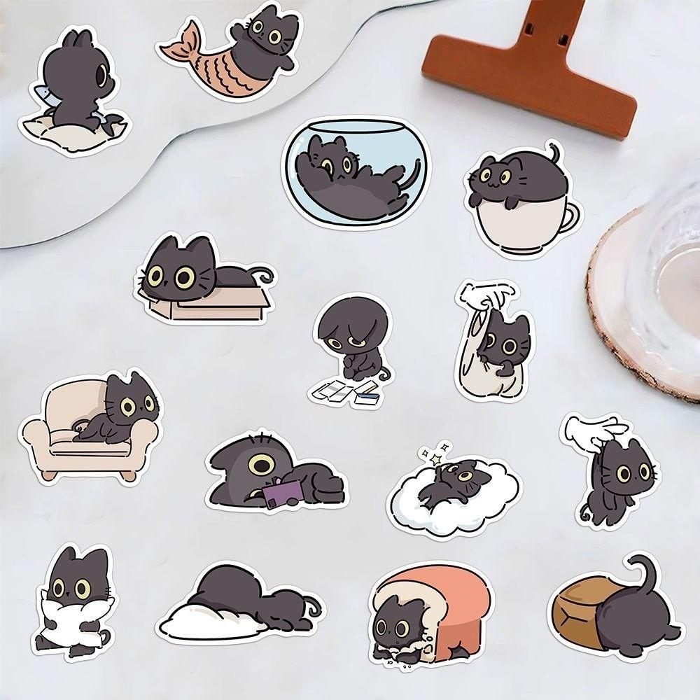 50Pcs Waterproof Kawaii Black Cat Sticker Cartoon Graffiti Decal Cute Kitten Sticker Skateboard