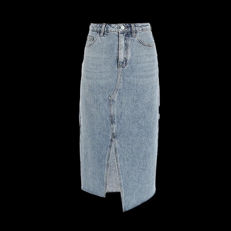 High-Waist Split Denim Midi Skirt
