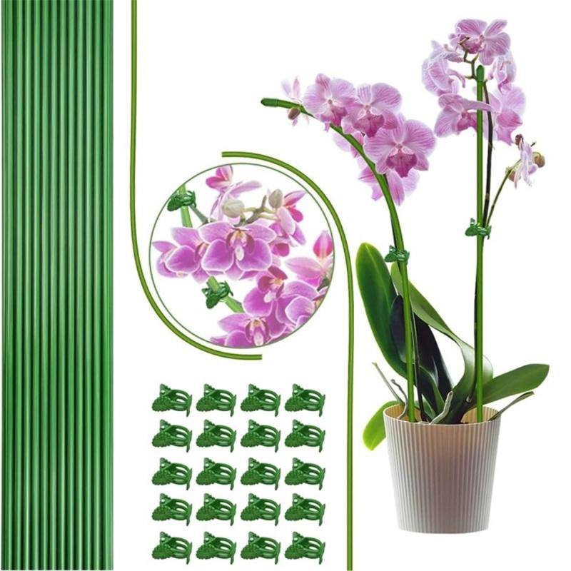 22Pcs Flexible Plant Support Bracket With 22 Green Clip Bendable Garden Stakes For Outdoor Plant Stem Healthy Growth