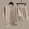Unisex Korean Style Waffle Short Sleeve T-shirt & Shorts Set - European Size, Summer Casual Couple Outfit
